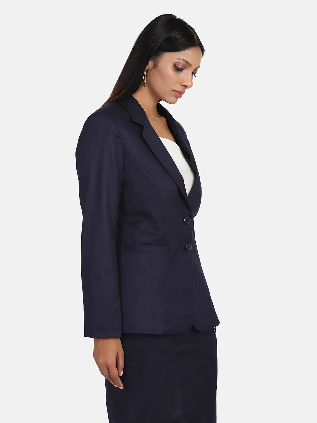 Navy Blue Poly Cotton Blend Polyester Blazer ONLY
