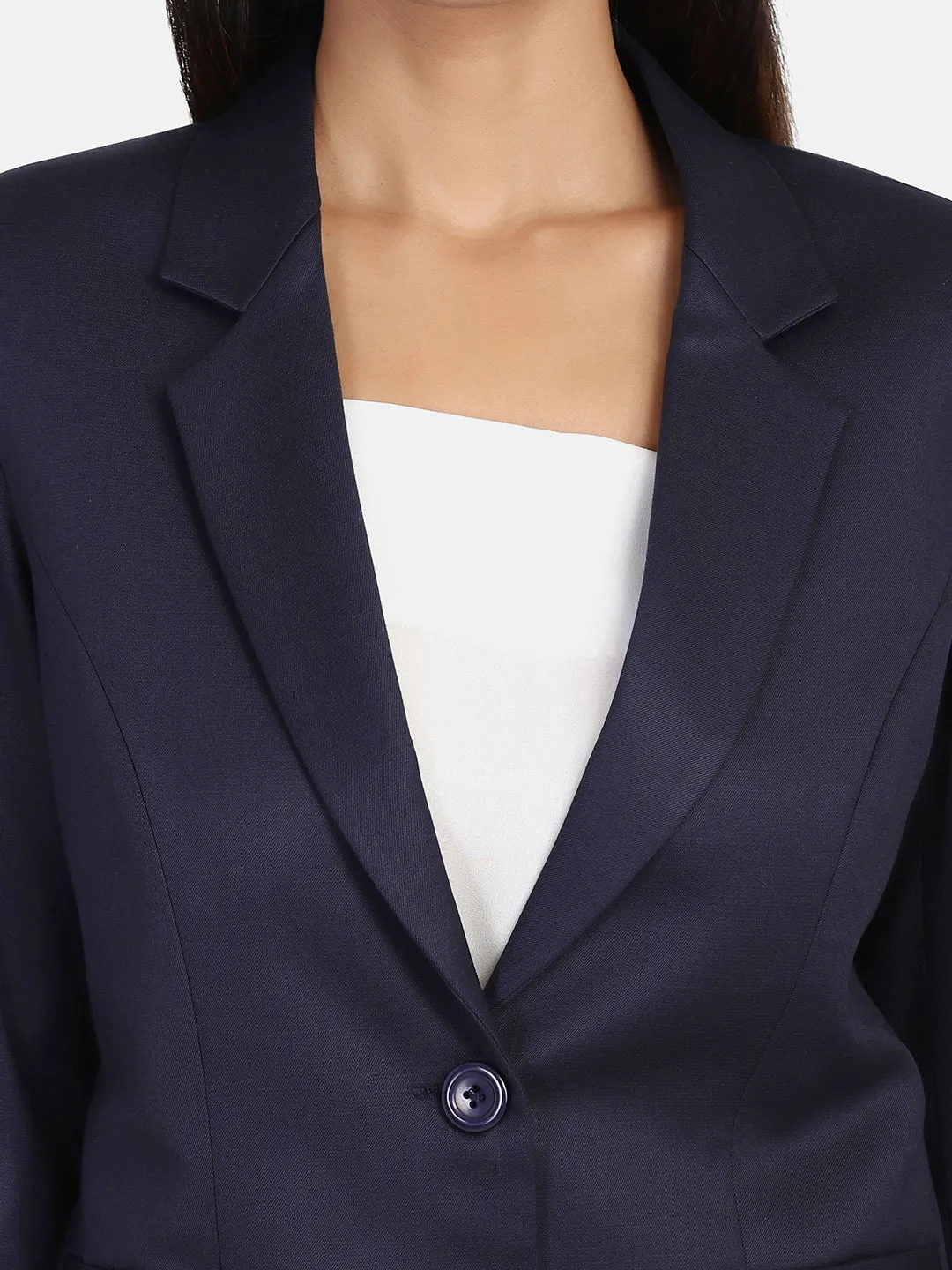 Navy Blue Poly Cotton Blend Polyester Blazer ONLY
