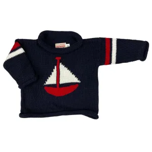 Navy Striped Sailboat Roll Neck Sweater