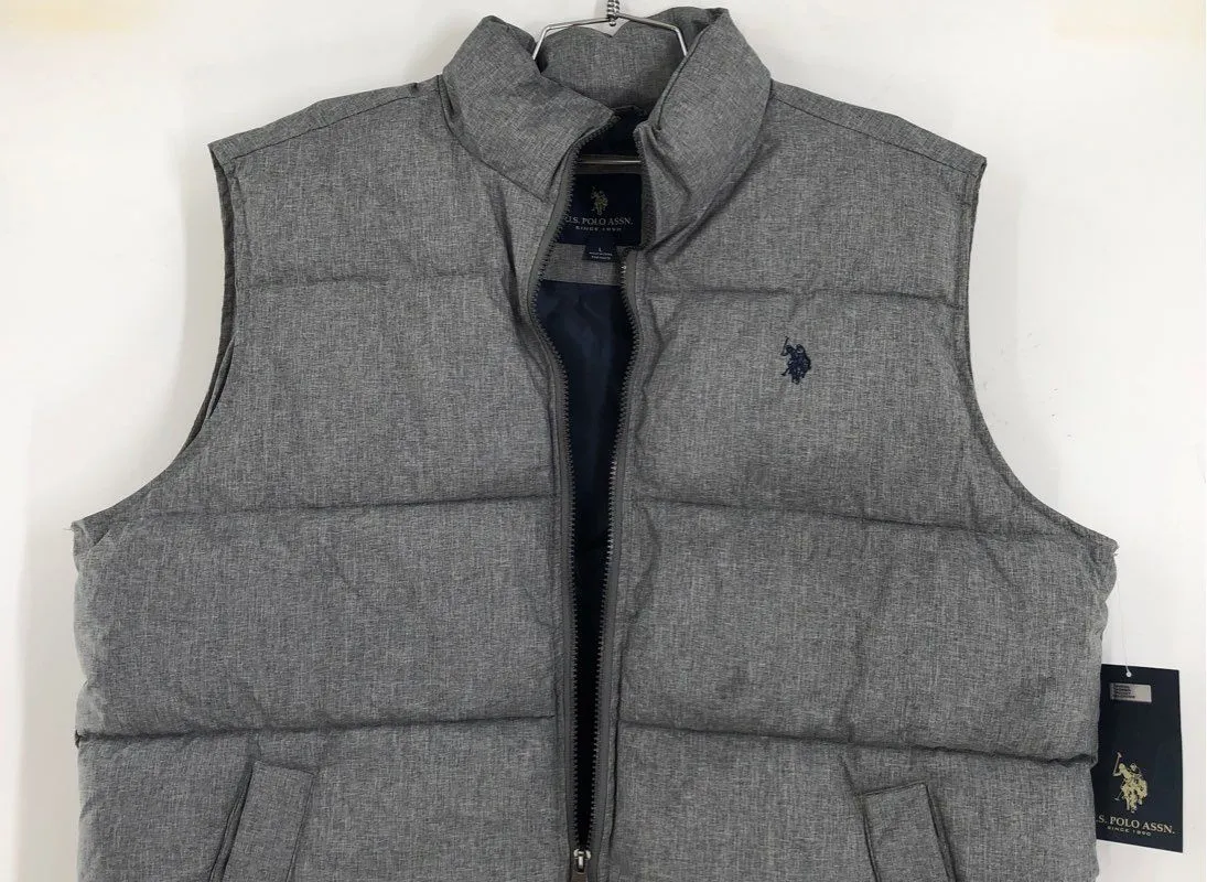 NWT US Polo Assn. Men's Gray Puffer Vest - Size Large