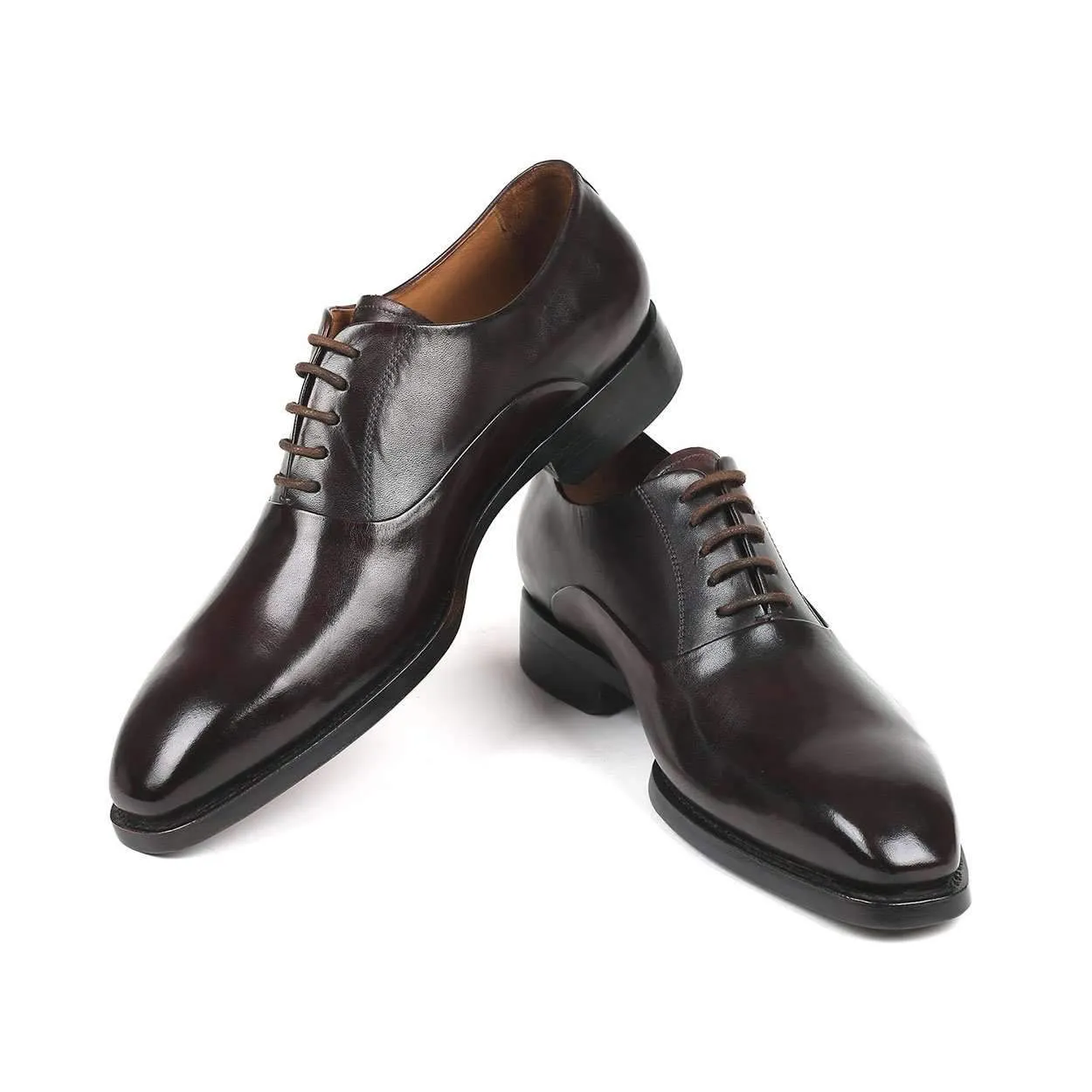 Paul Parkman Men's Brown Calf-Skin Leather Plain Toe Oxfords 5661-BRW (PM6138)