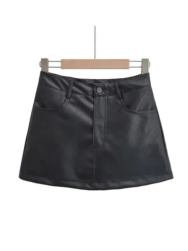 Pockets Solid Color High Waisted Short Skirts