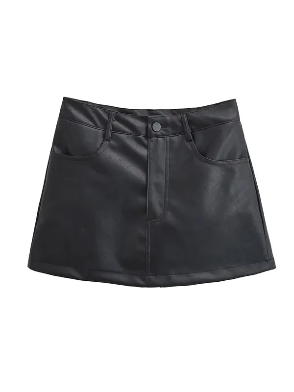 Pockets Solid Color High Waisted Short Skirts