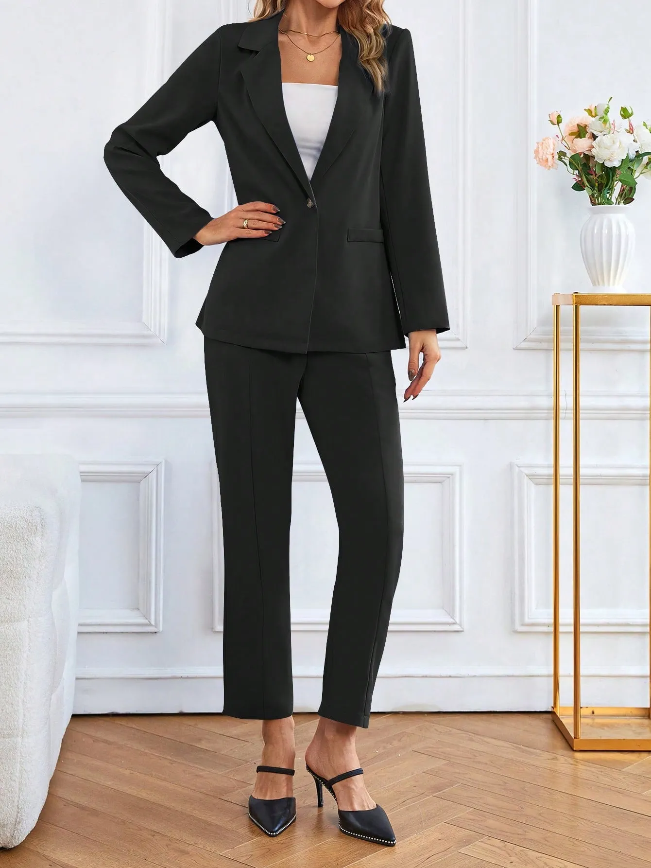 Privé Lapel Neck Single Button Blazer & Pants