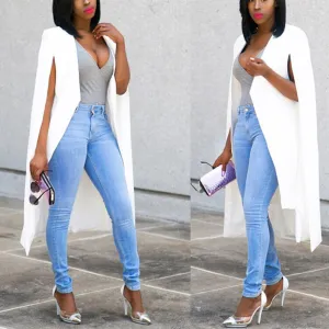 Pure Color Cape Sleeveless Long Blazer