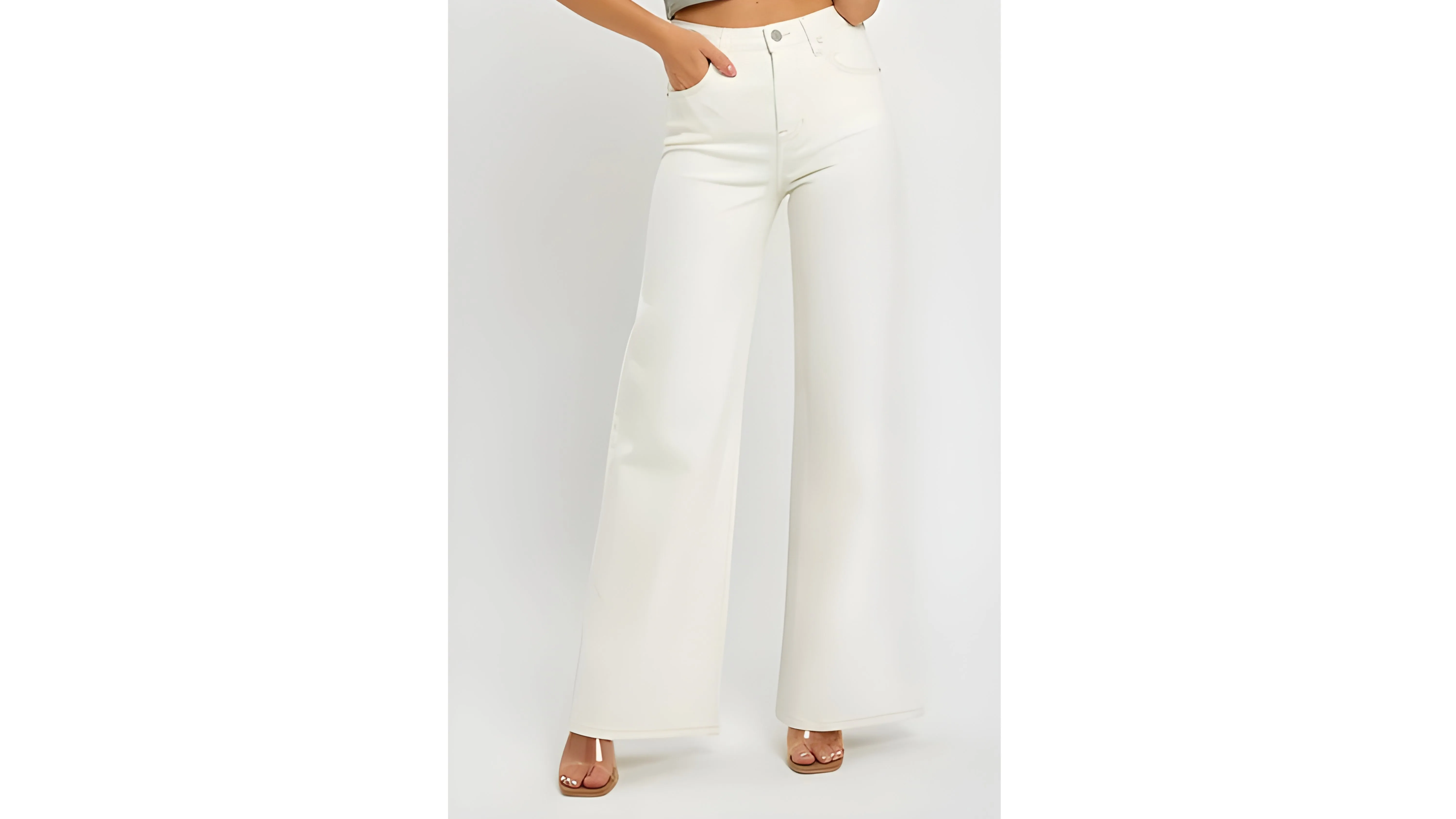 Risen HR Wide Leg White Jeans