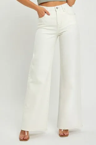 Risen HR Wide Leg White Jeans