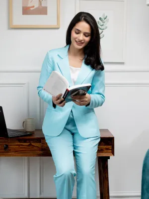 Sky Blue Polyester Poly-Viscose Blazer ONLY