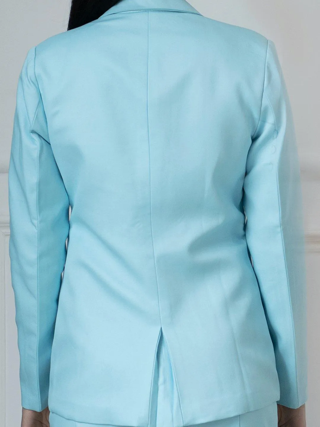 Sky Blue Polyester Poly-Viscose Blazer ONLY