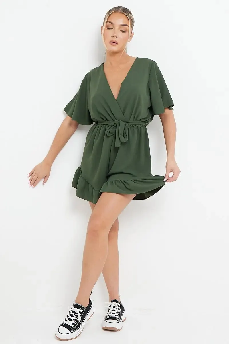 Solid Short Sleeve Lace-up Playsuit