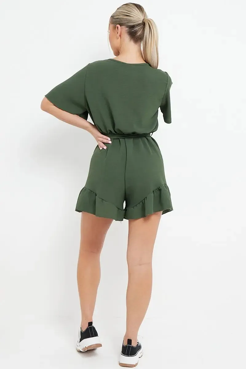 Solid Short Sleeve Lace-up Playsuit