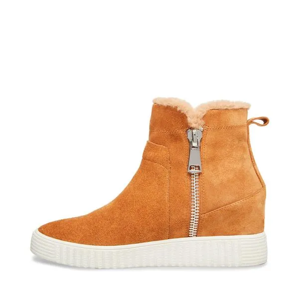 STEVEN by Steve Madden Bamby Camel Fur Lined Fashion Wedge Sneaker Ankle Bootie