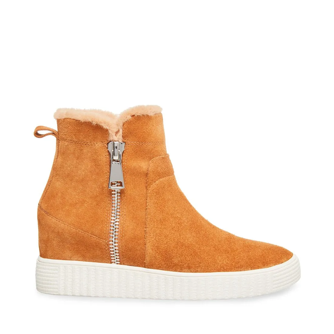 STEVEN by Steve Madden Bamby Camel Fur Lined Fashion Wedge Sneaker Ankle Bootie
