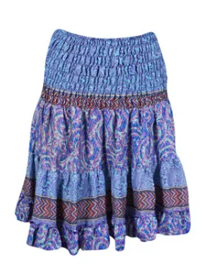 Summer Skirt Blue Beach Hippy Recycle Silk Skirts S/M
