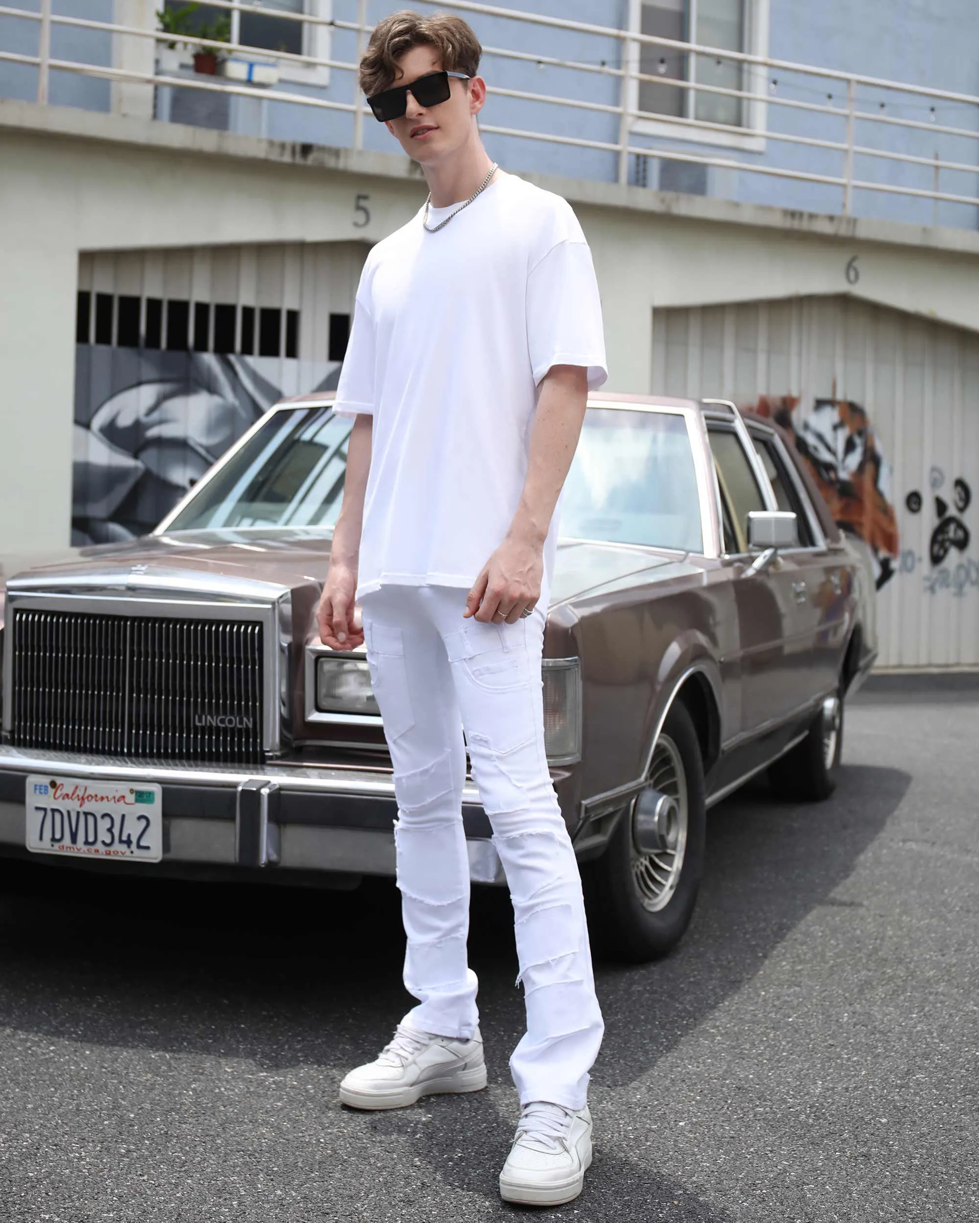 Vintage White Flared Jeans with Raw-Edged Accents-Mexico Local Delivery