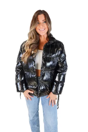 Who what wear black patent puffer jacket (L)
