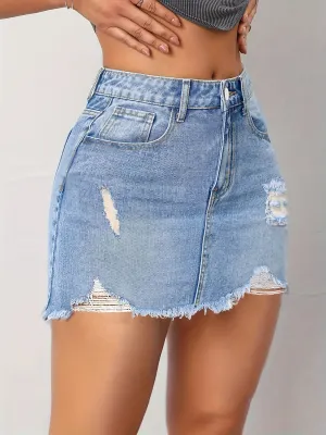 Women Shorts Denim Jeans Washing High Waist Sexy Slim Fit Pockets Slight Strech Distressed Solid Regular Summer 2024 Holes