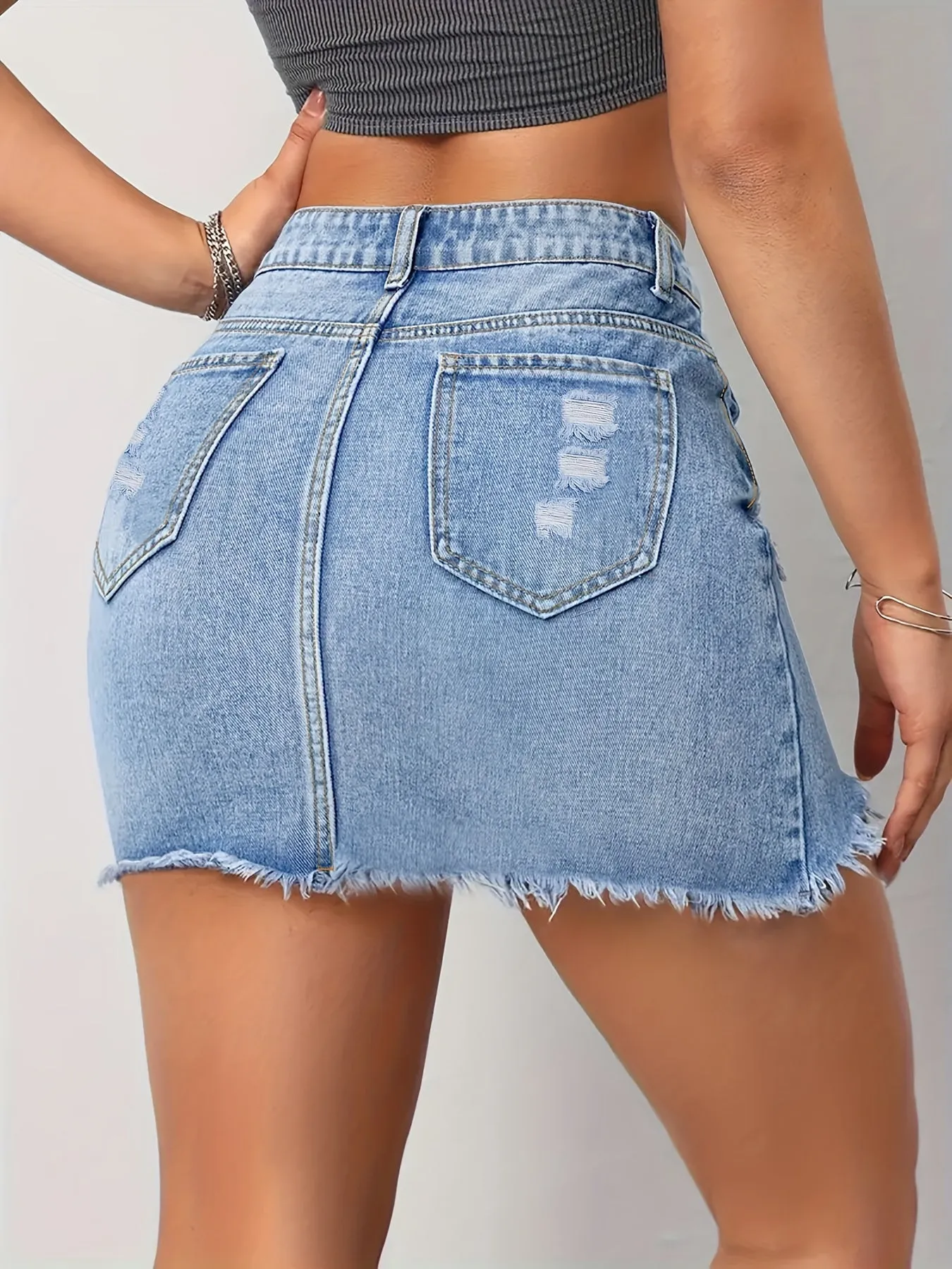 Women Shorts Denim Jeans Washing High Waist Sexy Slim Fit Pockets Slight Strech Distressed Solid Regular Summer 2024 Holes