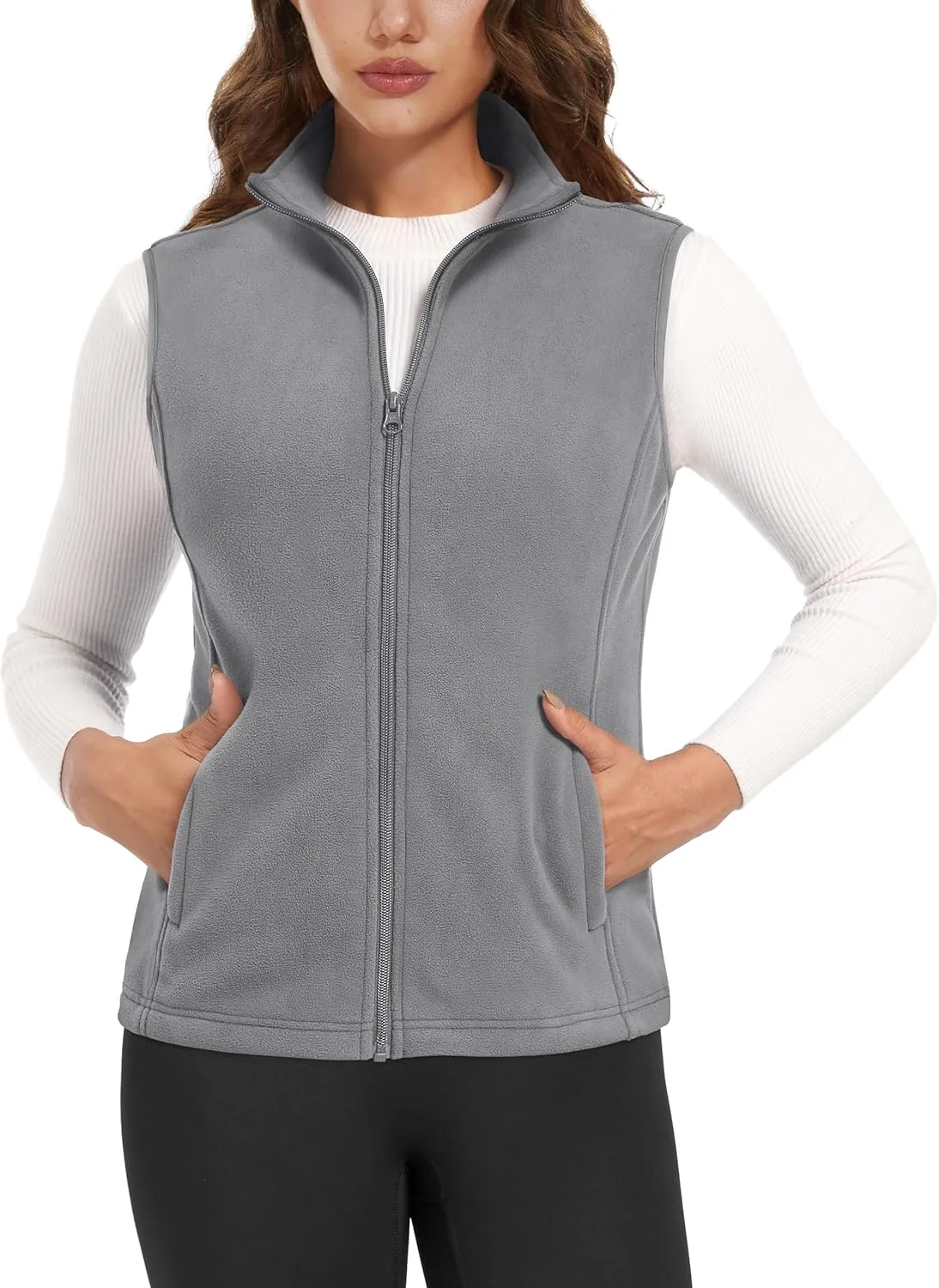 Women's Fleece Vest Outerwear Sleeveless Lightweight Zip Jackets Warm Soft Vests with Zipper Pockets