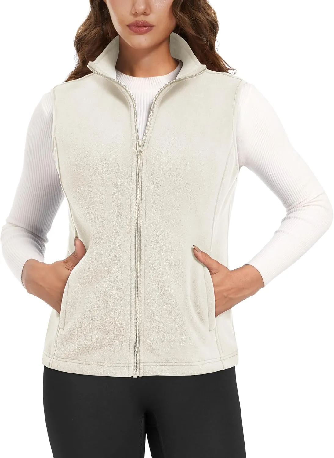 Women's Fleece Vest Outerwear Sleeveless Lightweight Zip Jackets Warm Soft Vests with Zipper Pockets