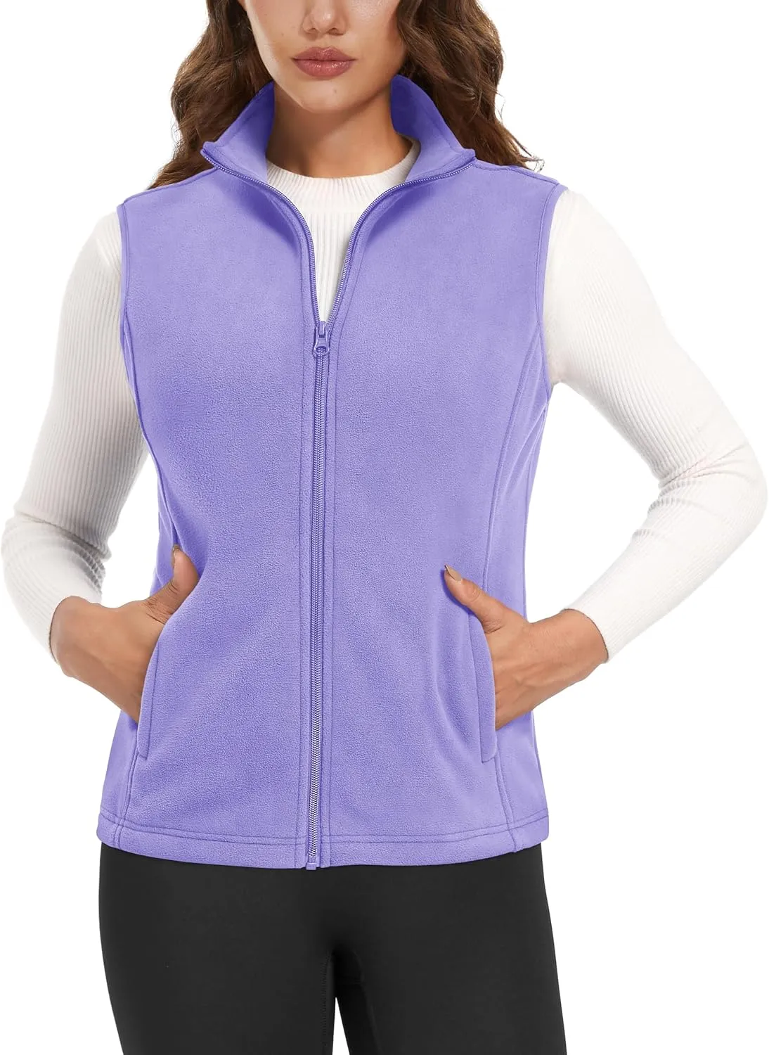Women's Fleece Vest Outerwear Sleeveless Lightweight Zip Jackets Warm Soft Vests with Zipper Pockets