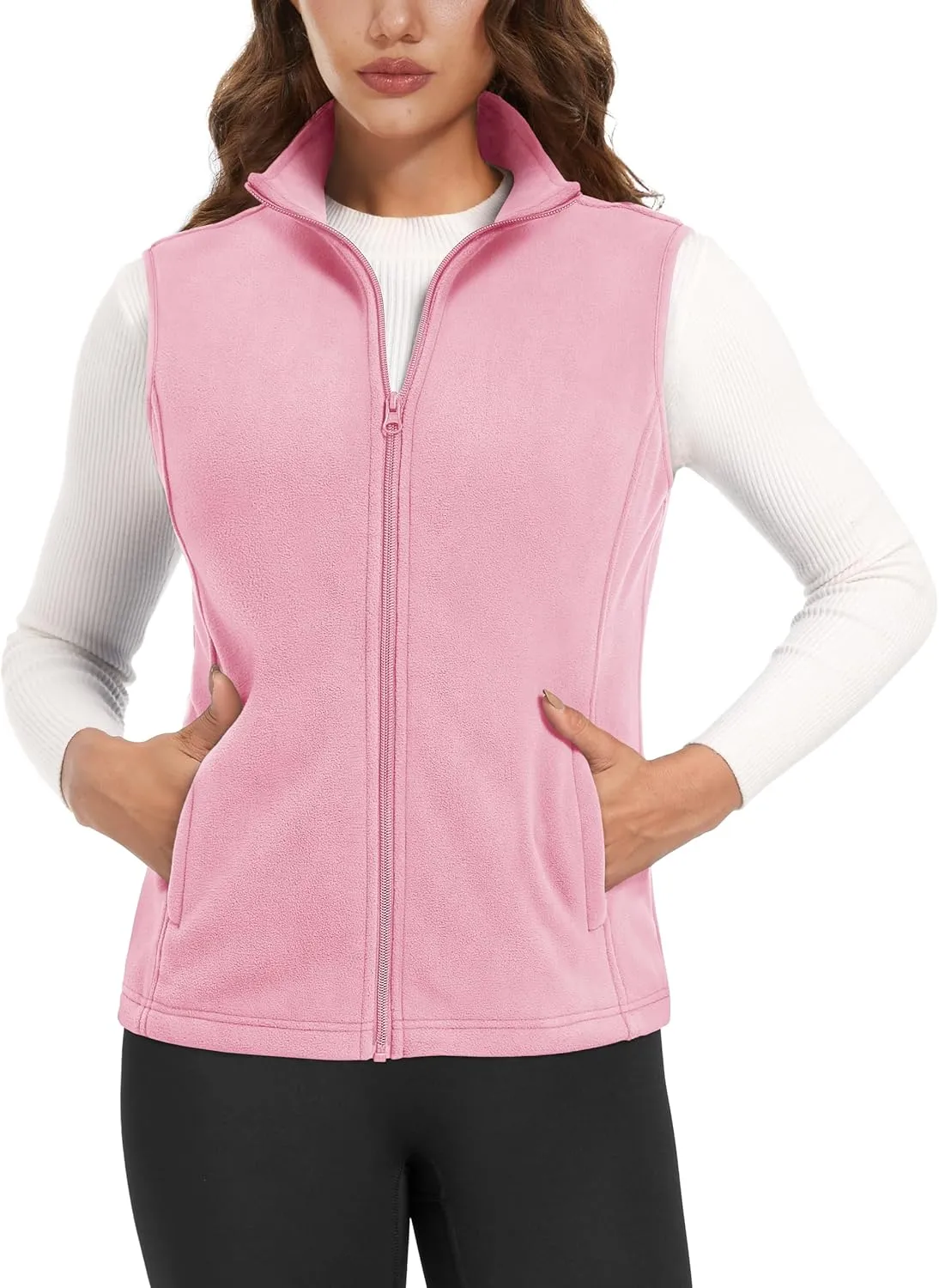 Women's Fleece Vest Outerwear Sleeveless Lightweight Zip Jackets Warm Soft Vests with Zipper Pockets