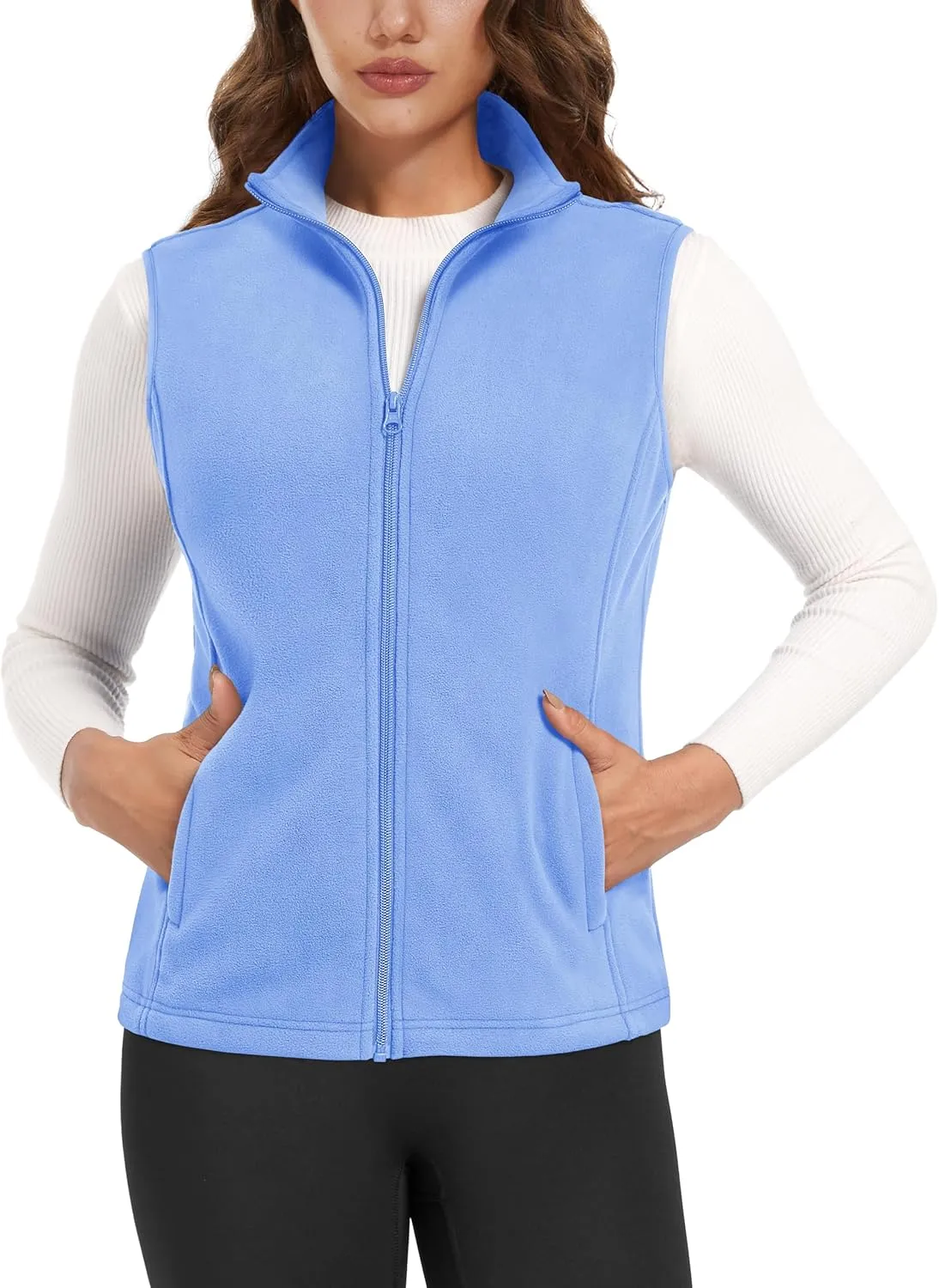 Women's Fleece Vest Outerwear Sleeveless Lightweight Zip Jackets Warm Soft Vests with Zipper Pockets