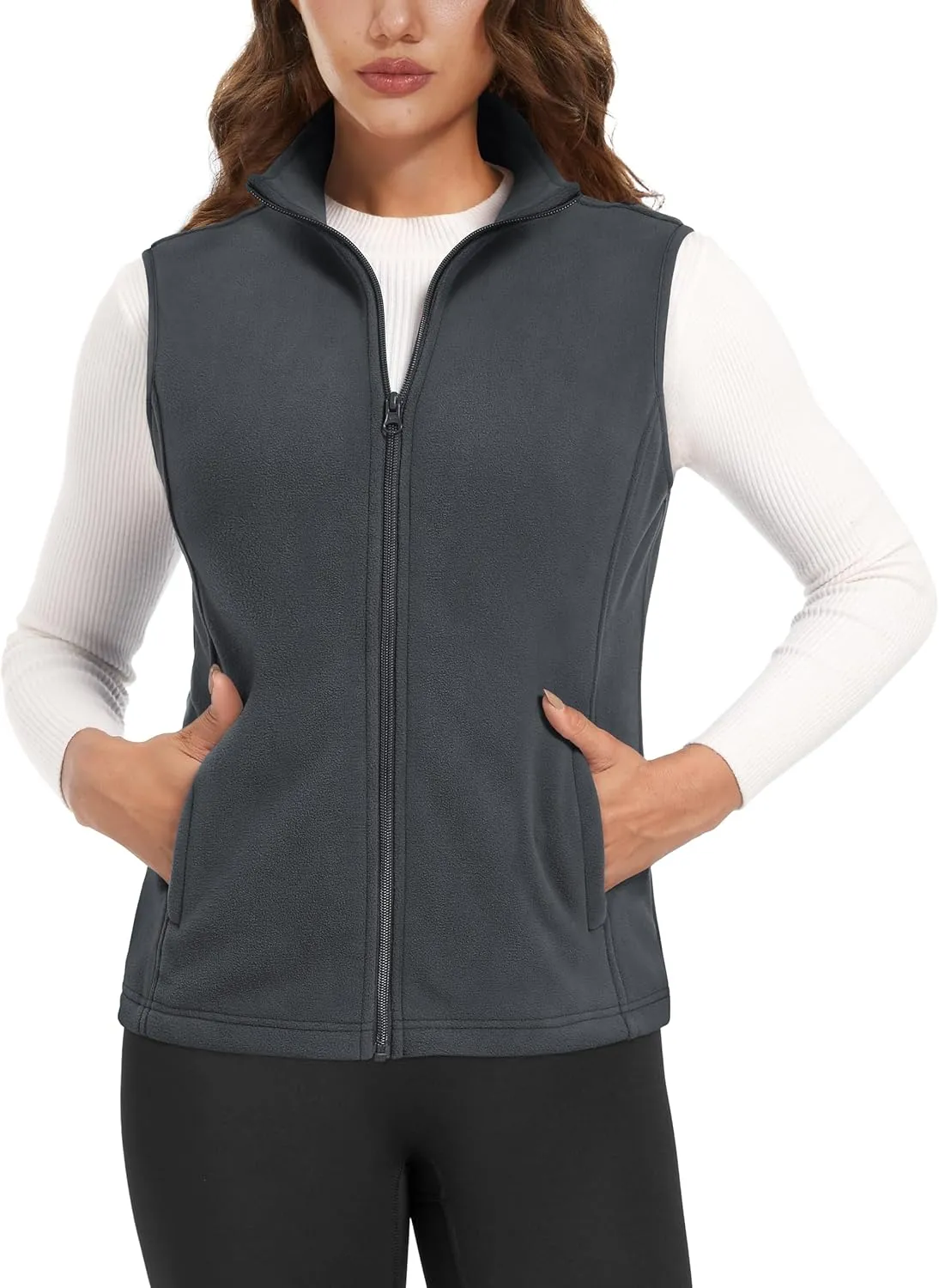 Women's Fleece Vest Outerwear Sleeveless Lightweight Zip Jackets Warm Soft Vests with Zipper Pockets