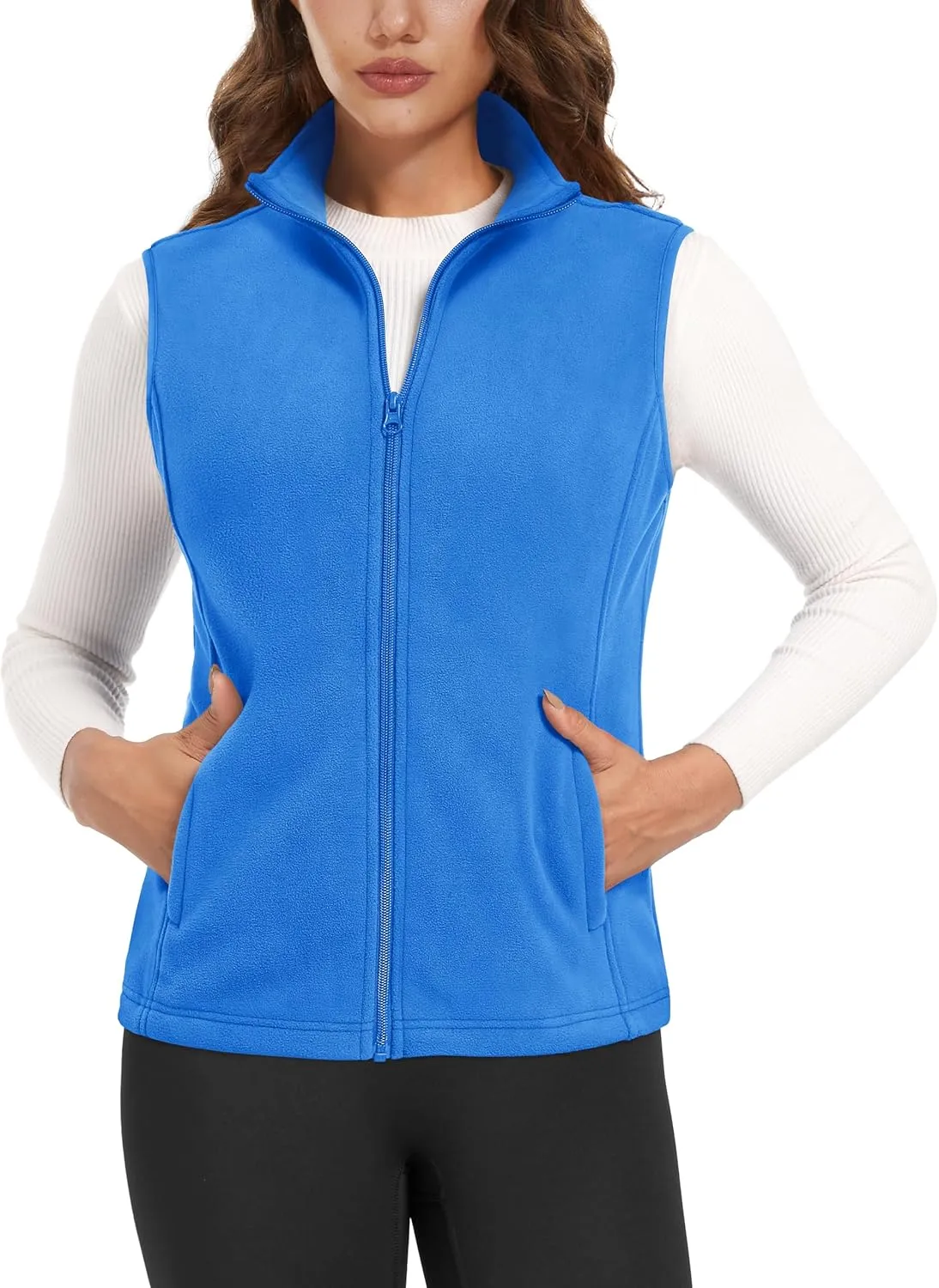 Women's Fleece Vest Outerwear Sleeveless Lightweight Zip Jackets Warm Soft Vests with Zipper Pockets