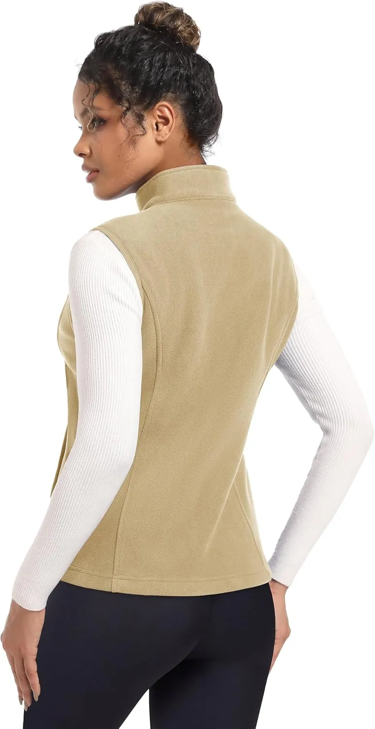 Women's Fleece Vest Outerwear Sleeveless Lightweight Zip Jackets Warm Soft Vests with Zipper Pockets
