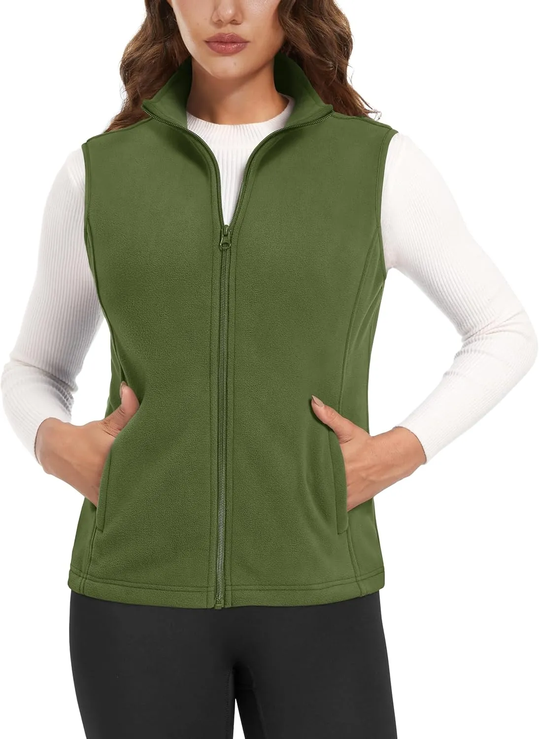 Women's Fleece Vest Outerwear Sleeveless Lightweight Zip Jackets Warm Soft Vests with Zipper Pockets