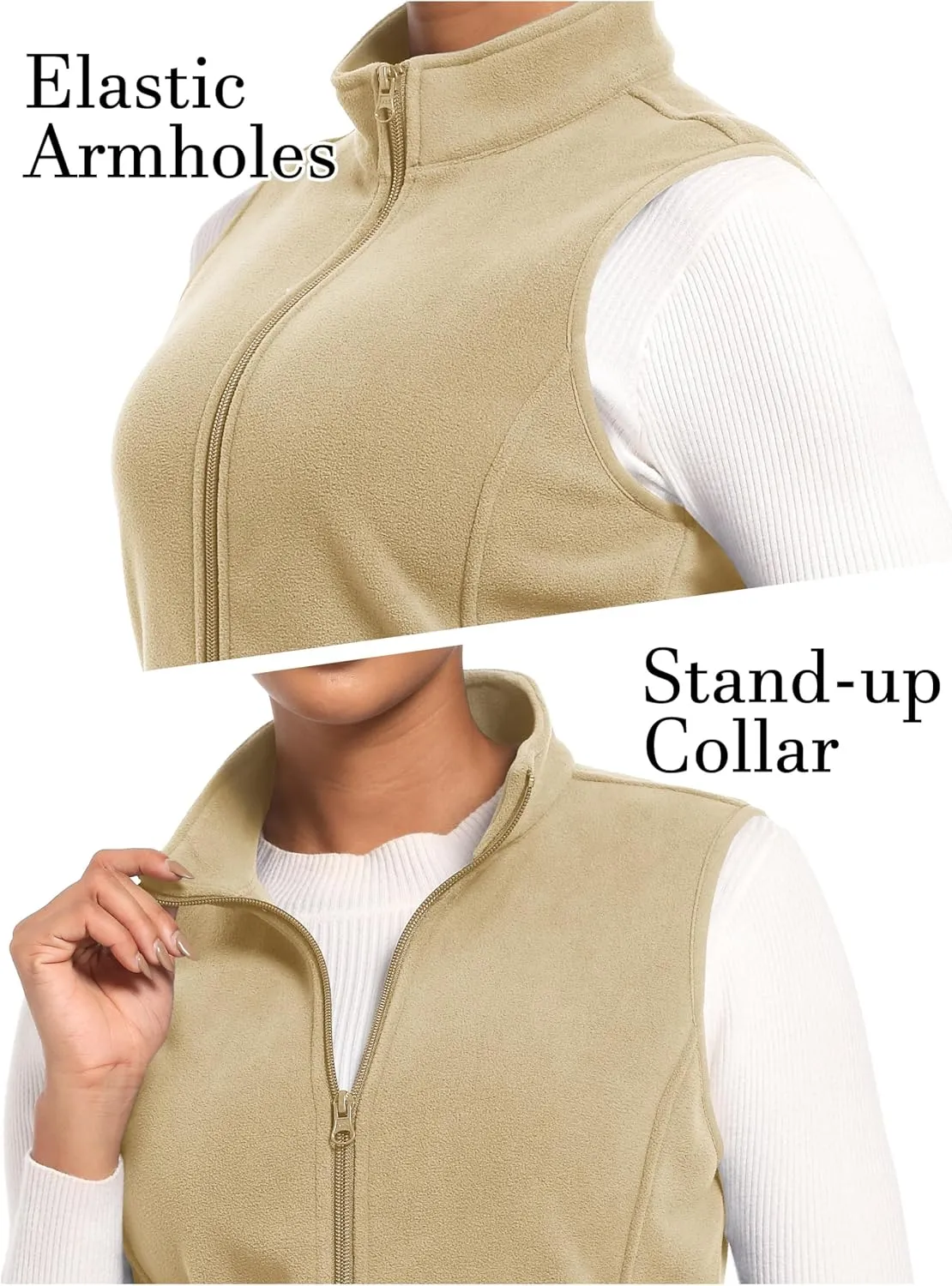 Women's Fleece Vest Outerwear Sleeveless Lightweight Zip Jackets Warm Soft Vests with Zipper Pockets