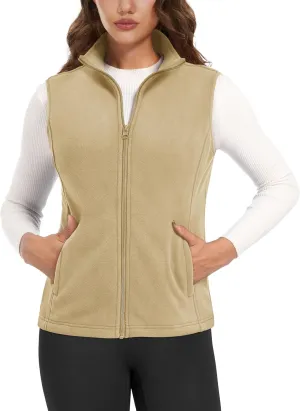 Women's Fleece Vest Outerwear Sleeveless Lightweight Zip Jackets Warm Soft Vests with Zipper Pockets