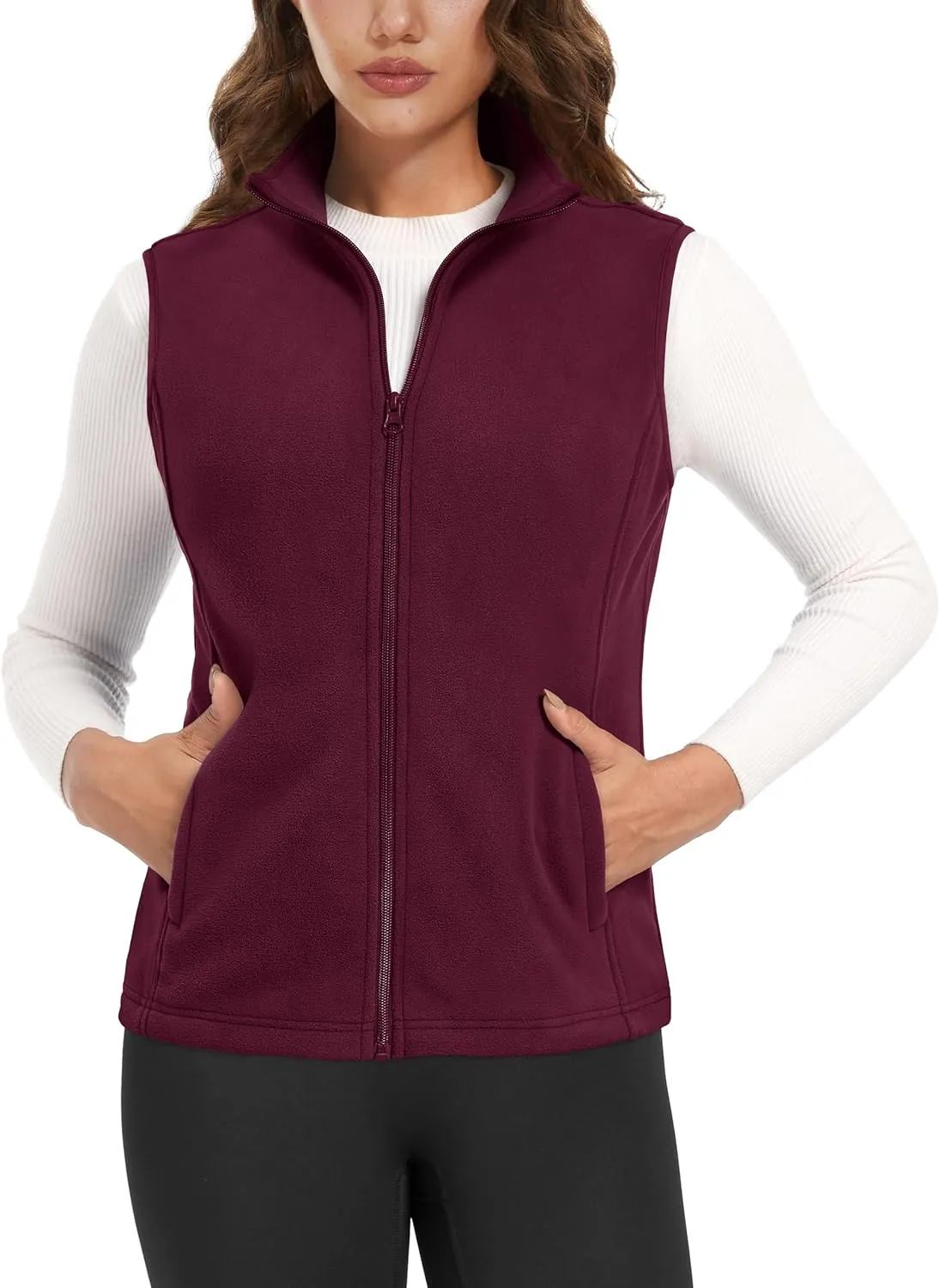 Women's Fleece Vest Outerwear Sleeveless Lightweight Zip Jackets Warm Soft Vests with Zipper Pockets