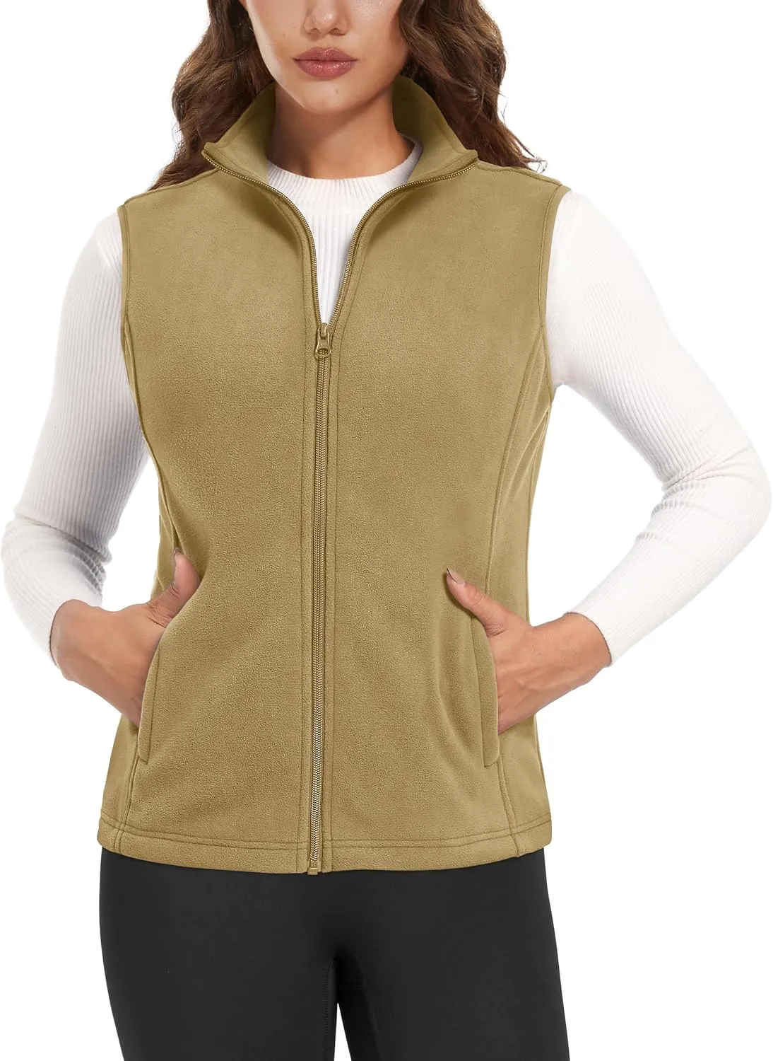 Women's Fleece Vest Outerwear Sleeveless Lightweight Zip Jackets Warm Soft Vests with Zipper Pockets