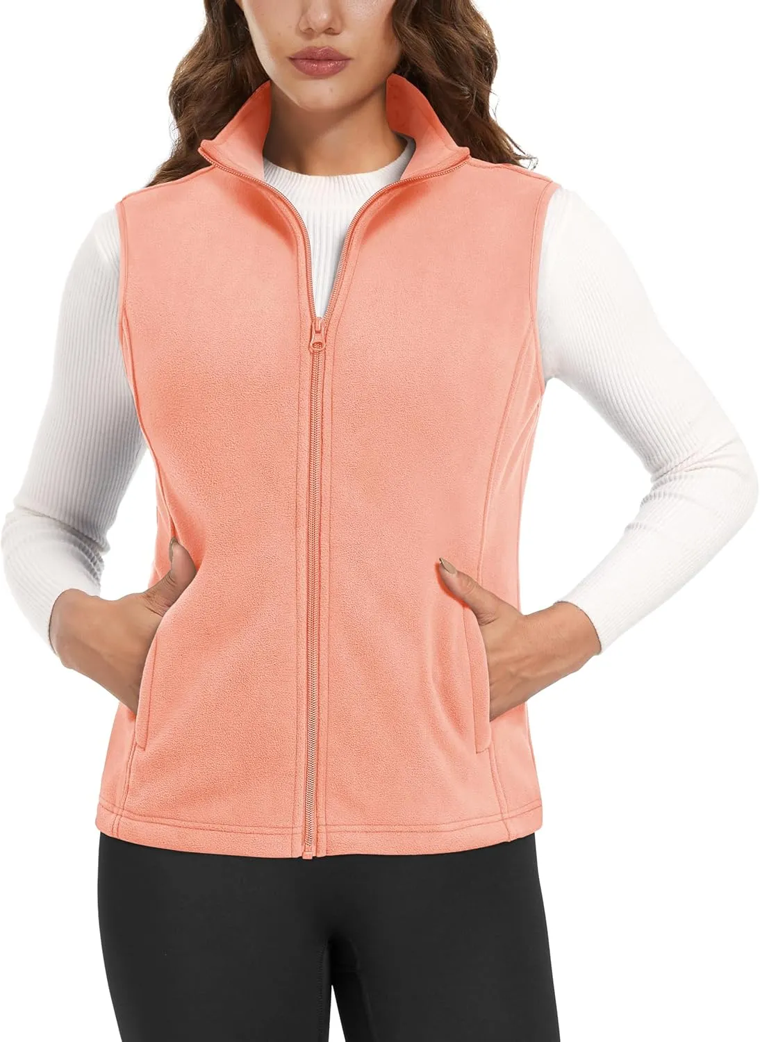 Women's Fleece Vest Outerwear Sleeveless Lightweight Zip Jackets Warm Soft Vests with Zipper Pockets