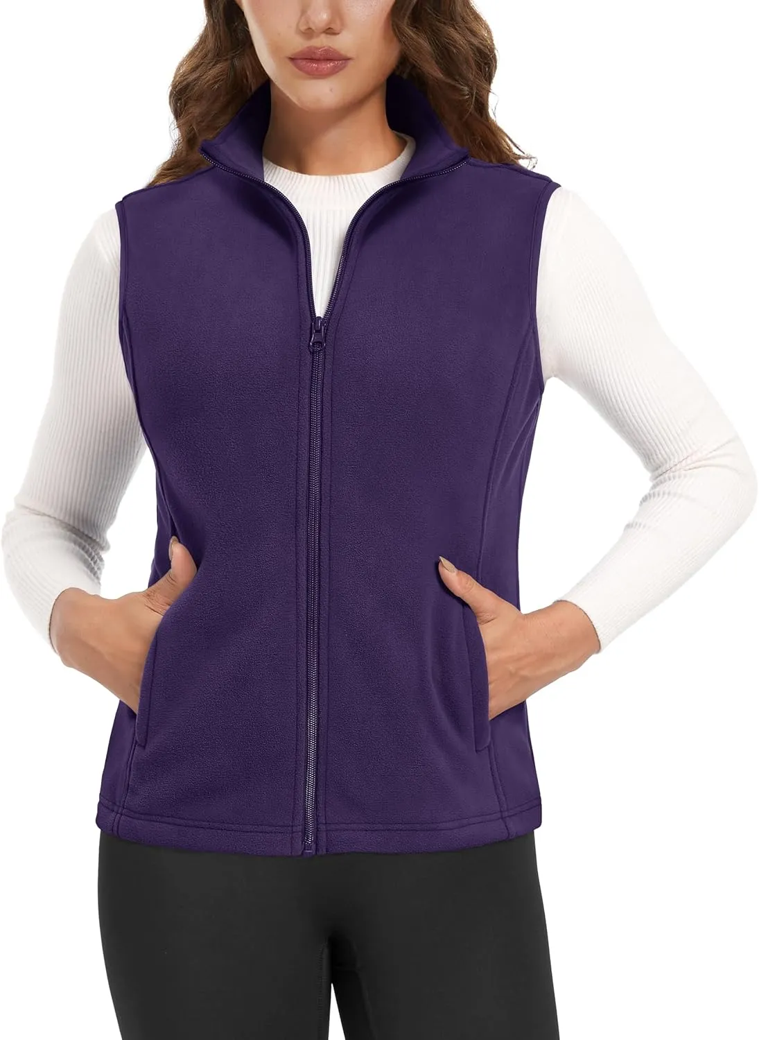 Women's Fleece Vest Outerwear Sleeveless Lightweight Zip Jackets Warm Soft Vests with Zipper Pockets