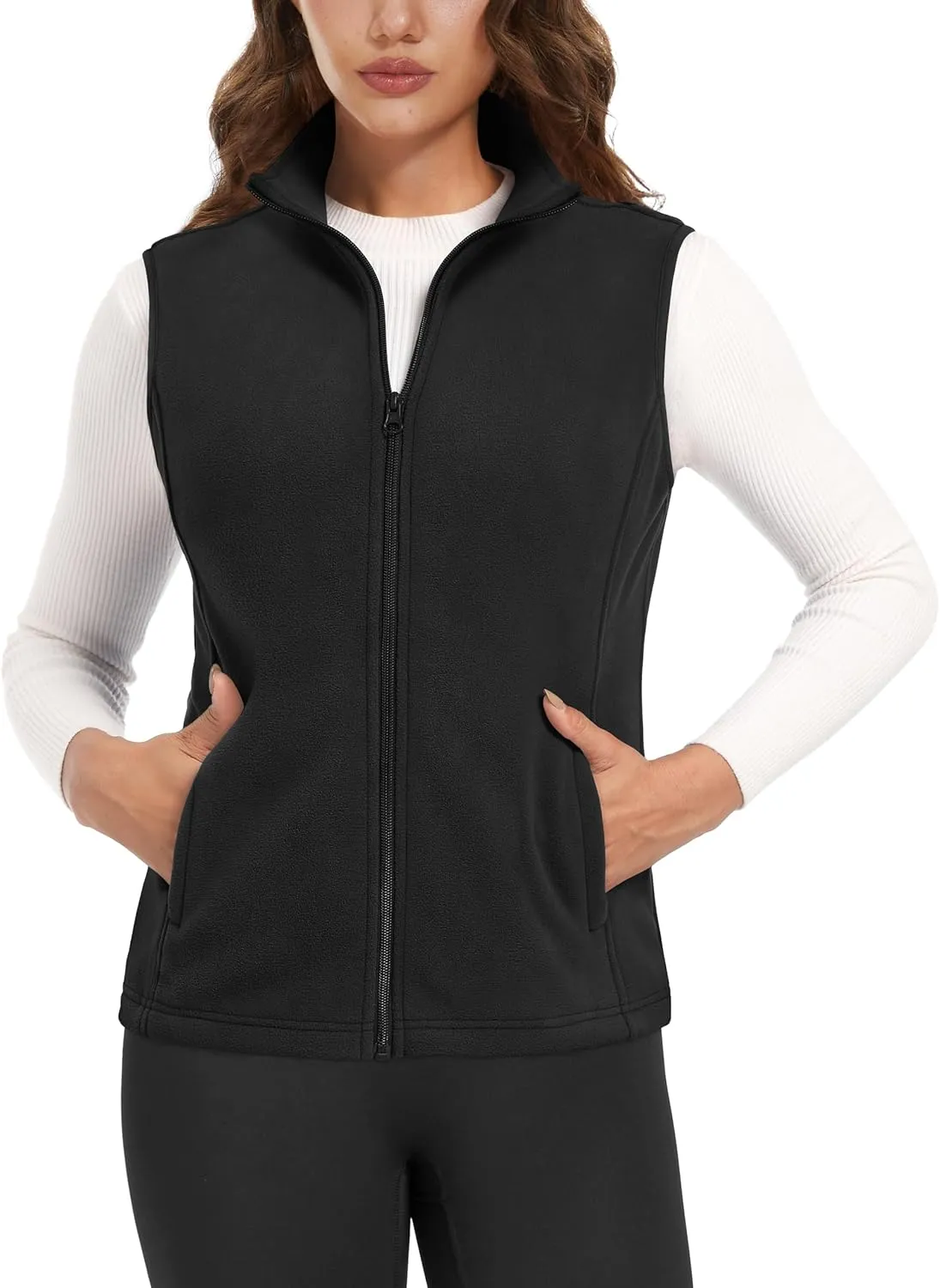 Women's Fleece Vest Outerwear Sleeveless Lightweight Zip Jackets Warm Soft Vests with Zipper Pockets