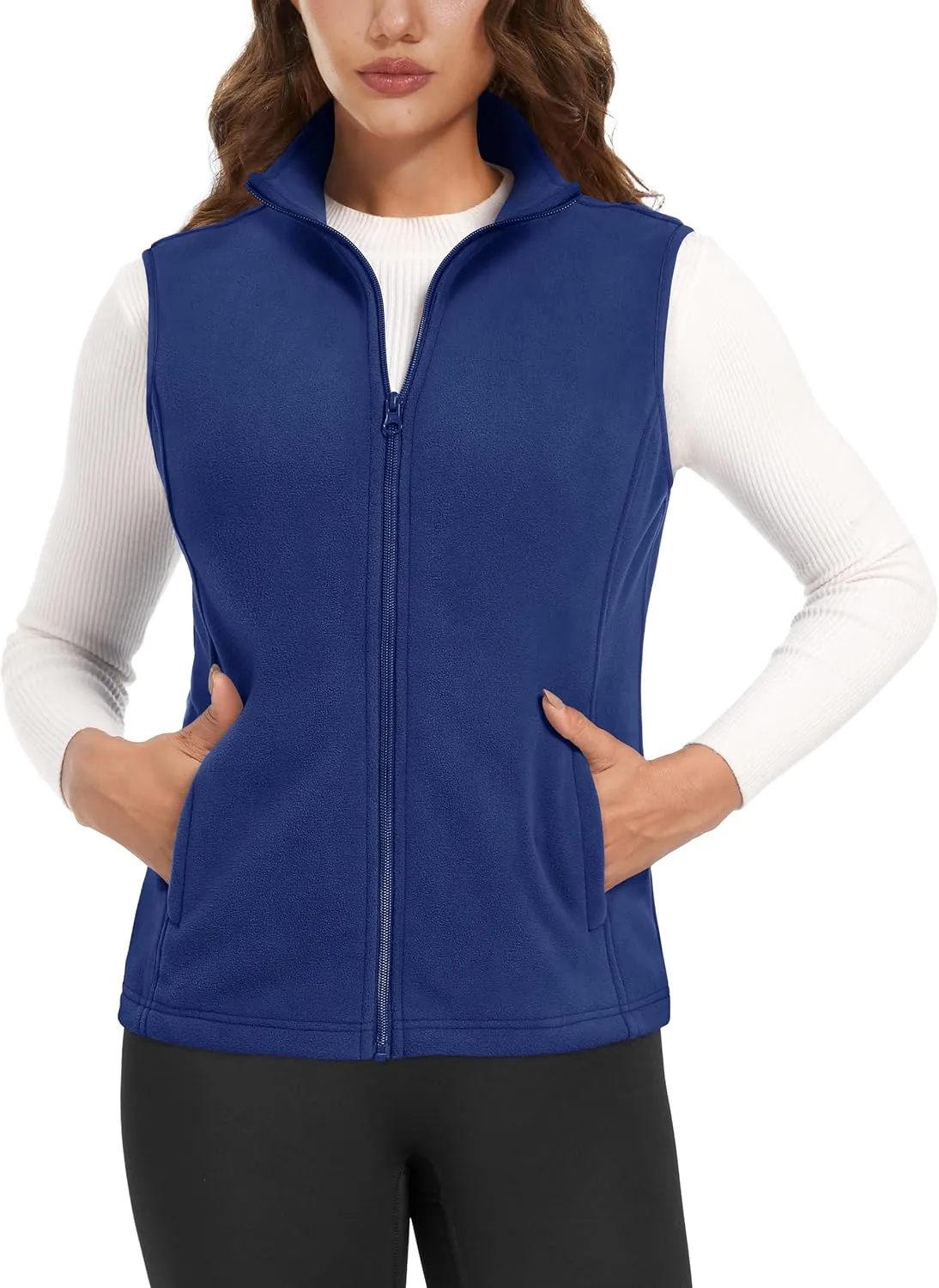 Women's Fleece Vest Outerwear Sleeveless Lightweight Zip Jackets Warm Soft Vests with Zipper Pockets