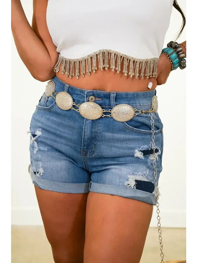 Women's Plus Size Denim Shorts w/ Patch inserts