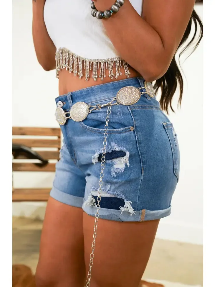 Women's Plus Size Denim Shorts w/ Patch inserts