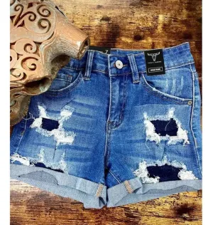 Women's Plus Size Denim Shorts w/ Patch inserts