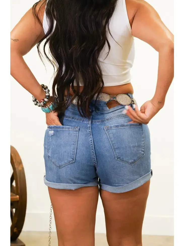 Women's Plus Size Denim Shorts w/ Patch inserts